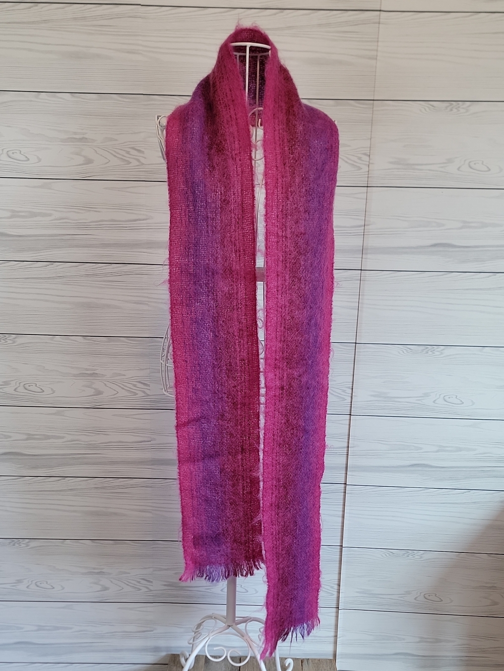 St. Albans Handcrafted Mohair Scarf Fuchsia-Purple Long Neck Warmer 95"X7"